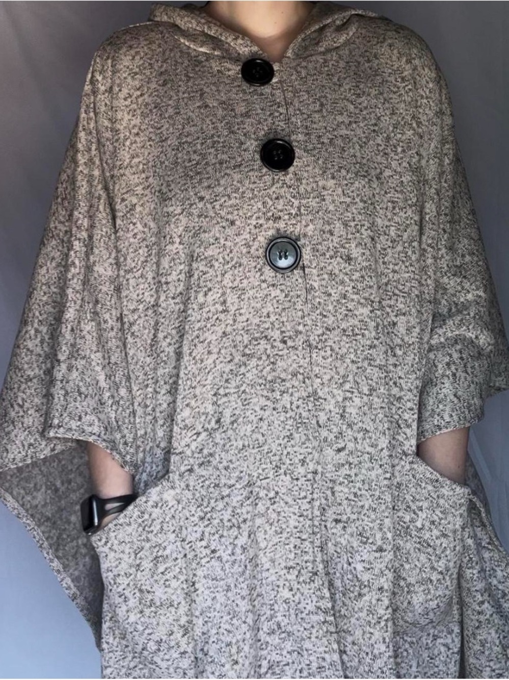 Le Moda Cozy Button-Front Hooded Poncho